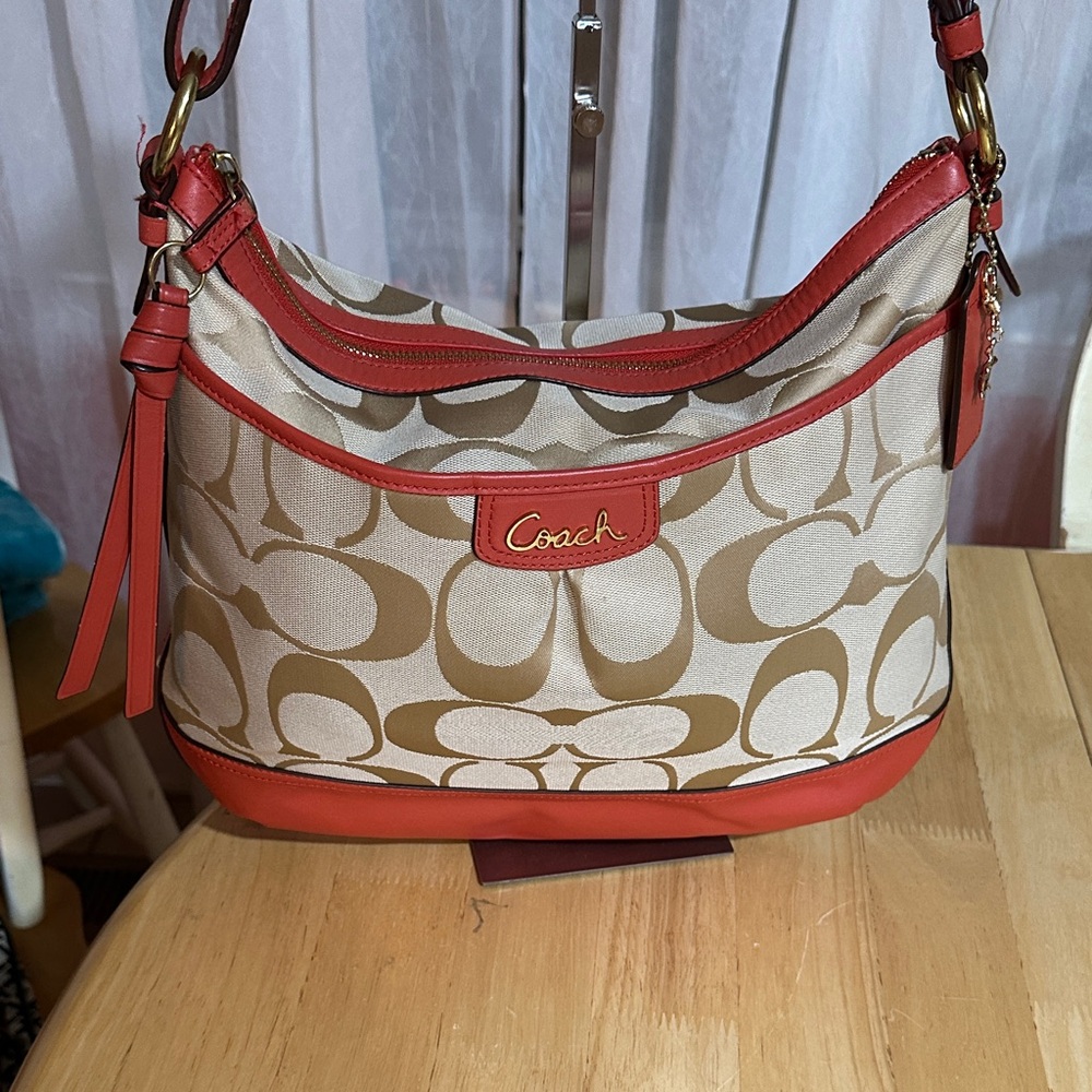 Coach 2013 Signature Red and Cream Shoulder Bag - Picture 1 of 7